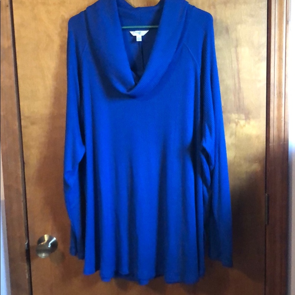 Blue droopy turtle neck